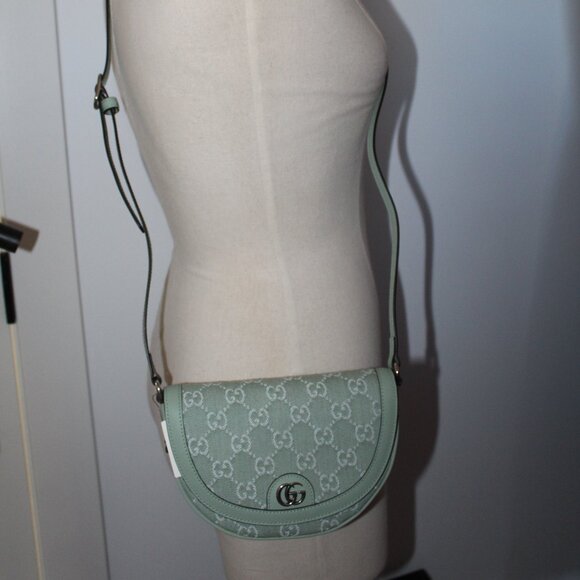 NWT GUCCI GG Ophidia Summer Denim Harness Travel Shoulder Bag Salvy Green 757309 - Picture 12 of 12